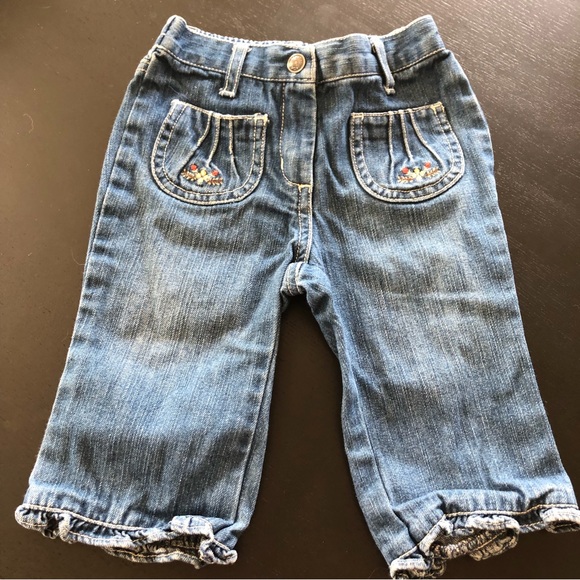 Janie and Jack Jeans Baby Girl 6-12 Mos Ruffled Hem Embroidered - Picture 1 of 6